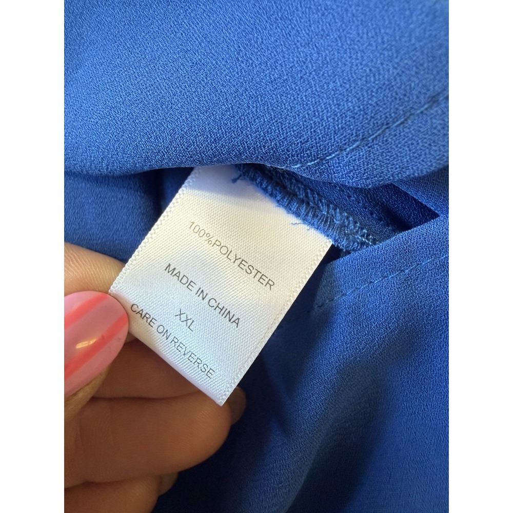 NWT New York & Company XXL Royal Blue Tie Neck Blouse Long Sleeve Women's Top - Picture 9 of 9